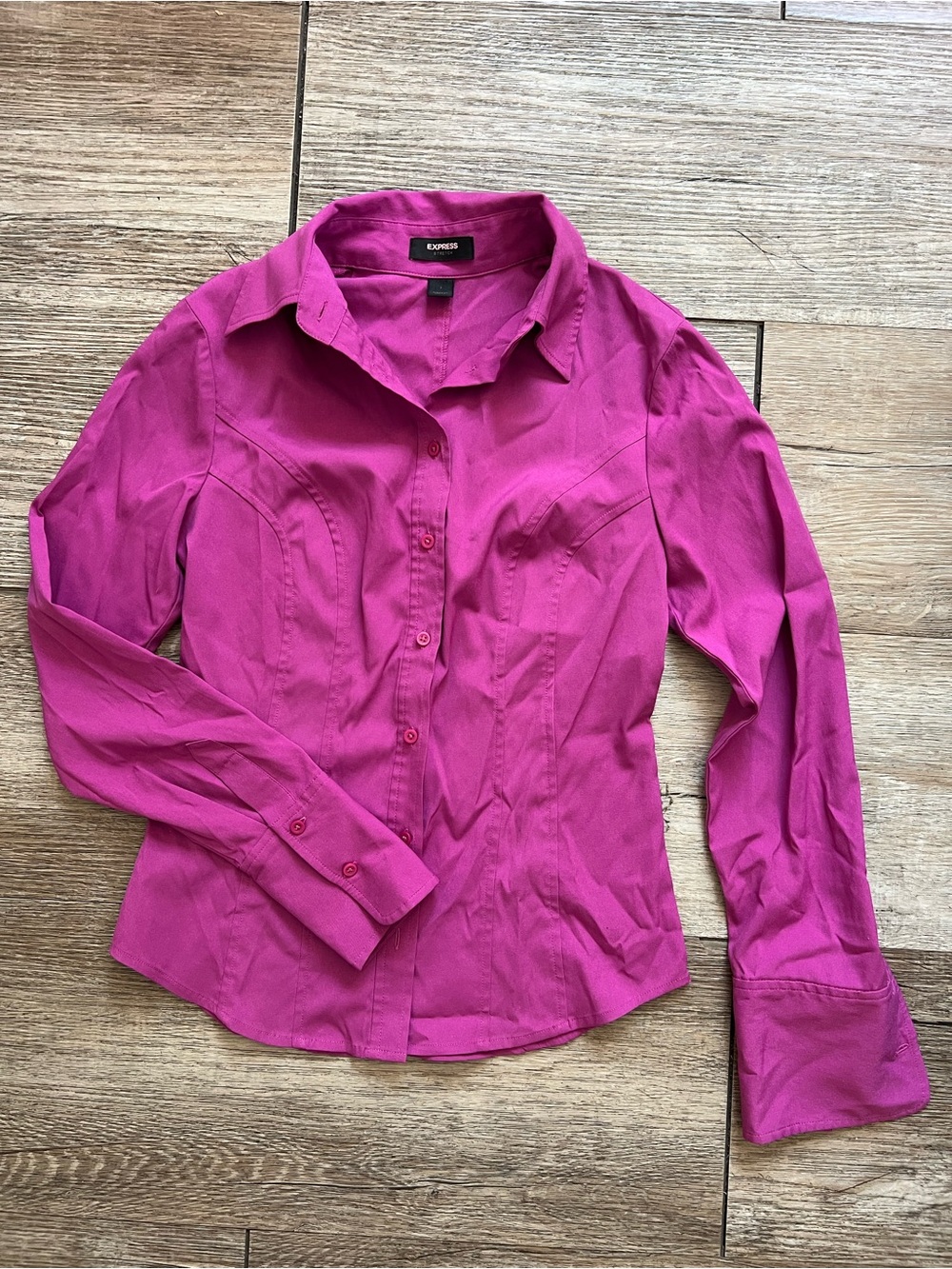 Express Fitted Button-Down Shirt in Bright Magenta